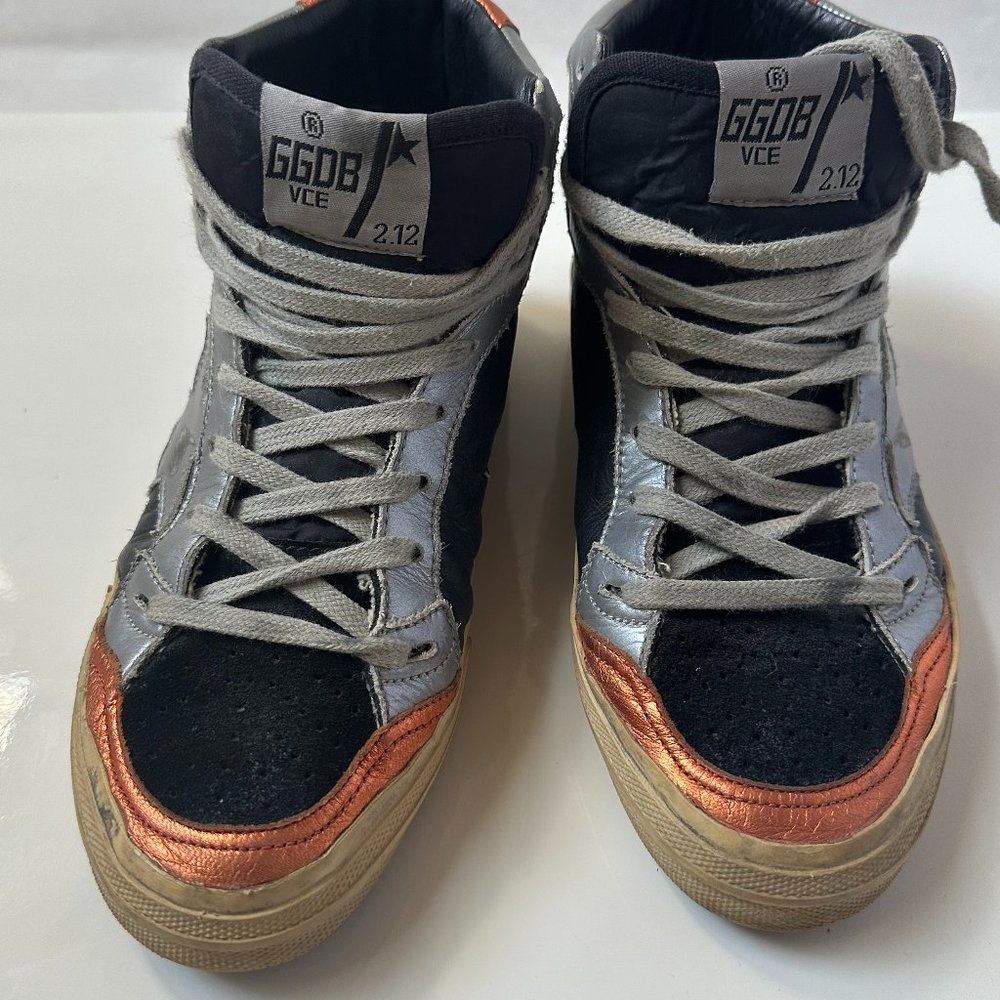 Golden Goose Women  High-Top Black Leather Lace-up Sneakers size 35